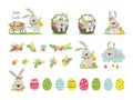 Big Easter set with cute animals, eggs, flowers, quotes. Isolated objects on white background. Hand drawn vector illustration. Sca Royalty Free Stock Photo